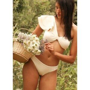 Dos Marquesas White Marquise Bikini Set Women Size Large New One Shoulder Strap